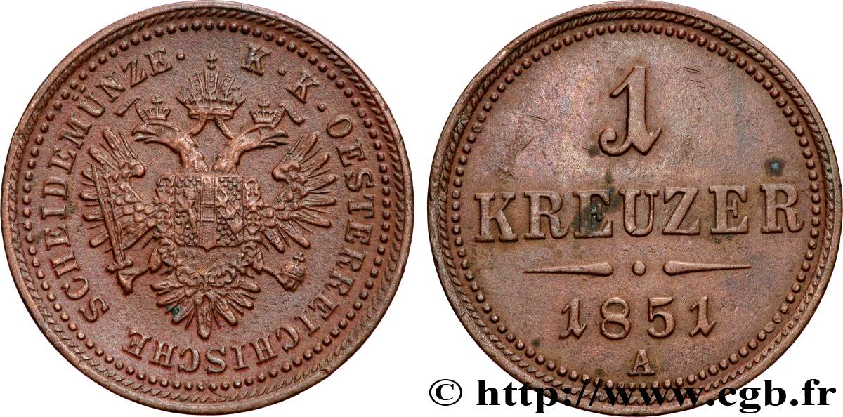 ÖSTERREICH 1 Kreuzer aigle bicéphale 1851 Vienne SS