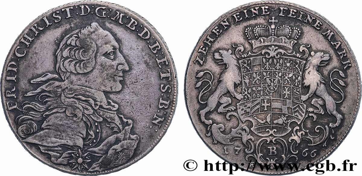 GERMANY - BRANDENBURG-BAYREUTH 1 Thaler Frédéric Christian 1766 Bayreuth VF