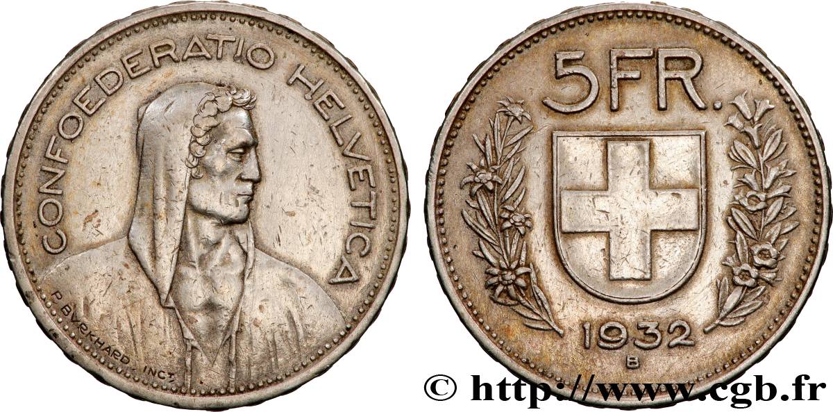 SUISSE 5 Francs Berger des Alpes 1932 Berne TTB
