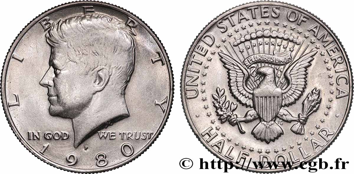 ÉTATS-UNIS D AMÉRIQUE 1/2 Dollar Kennedy 1980 Philadelphie TTB+