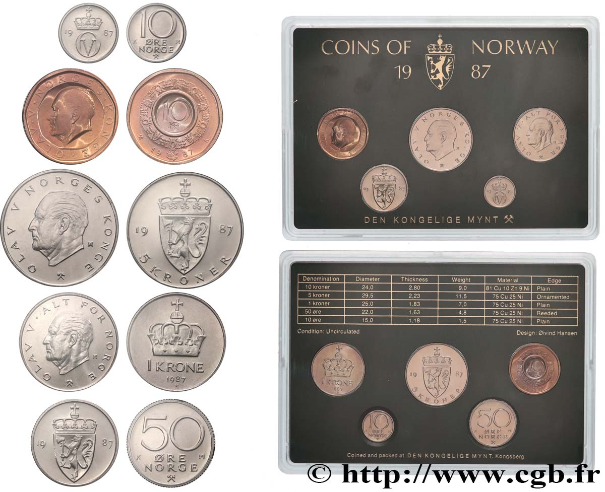 NORVÈGE Série FDC 5 monnaies 1987 Kongsberg FDC