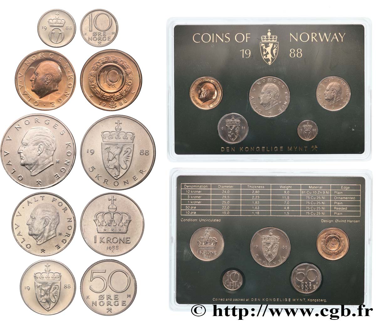 NORWAY Série FDC 5 monnaies 1988 Kongsberg MS