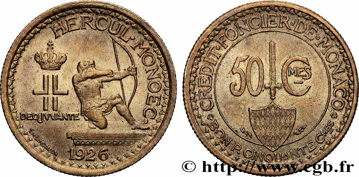 MONACO 50 Centimes émission du Crédit Foncier de Monaco 1926 Poissy TTB+