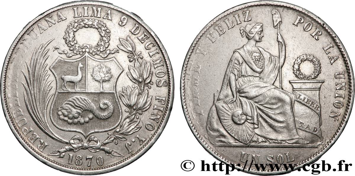 PÉROU 1 Sol 1870 Lima TTB+