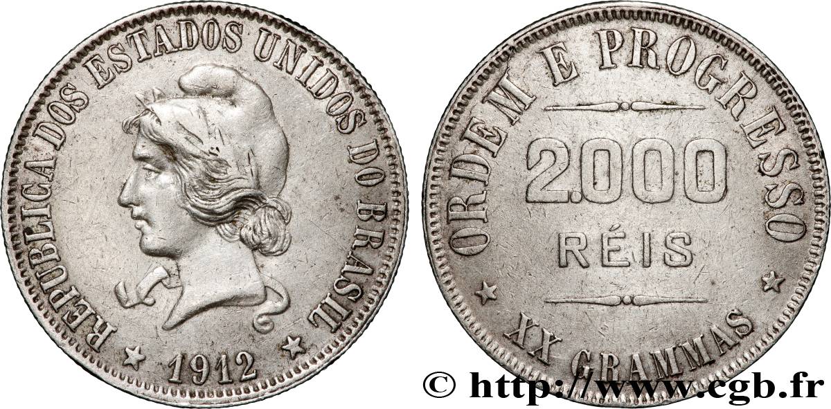BRÉSIL 2000 Reis 1912 TTB