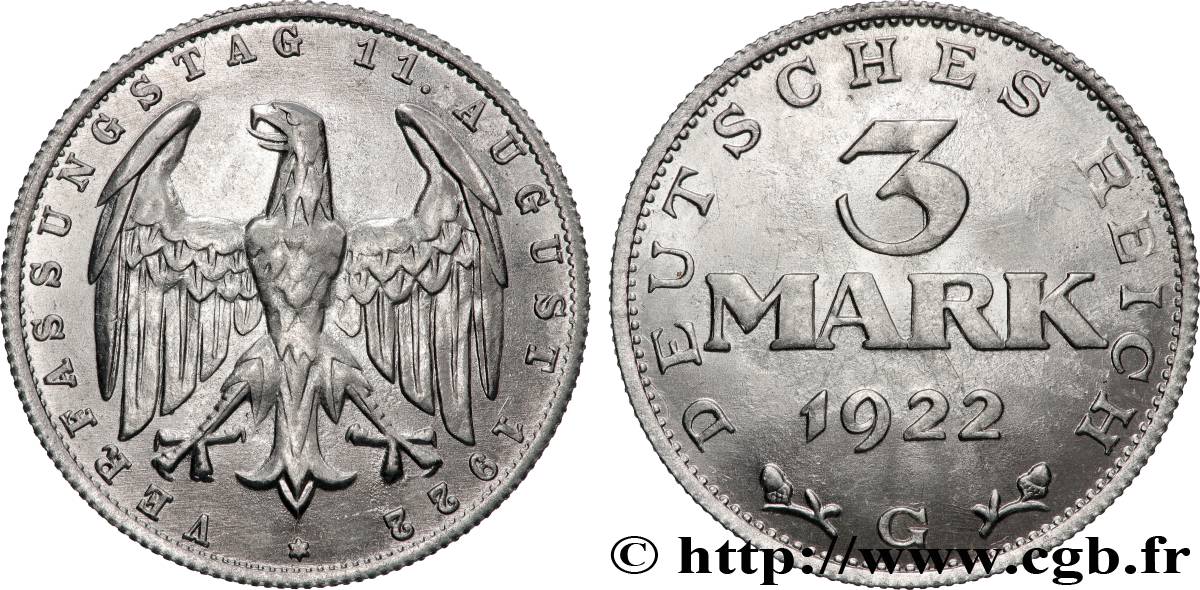 ALLEMAGNE 3 Mark aigle 1922 Karlsruhe SUP