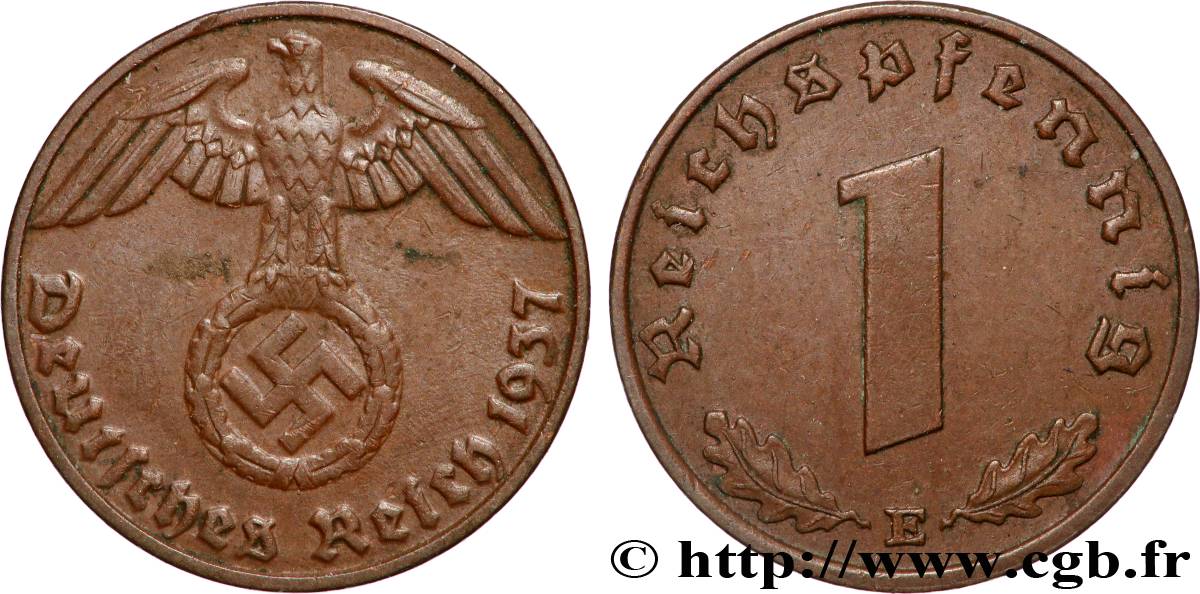 ALLEMAGNE 1 Reichspfennig aigle et swastika 1937 Muldenhütten TTB