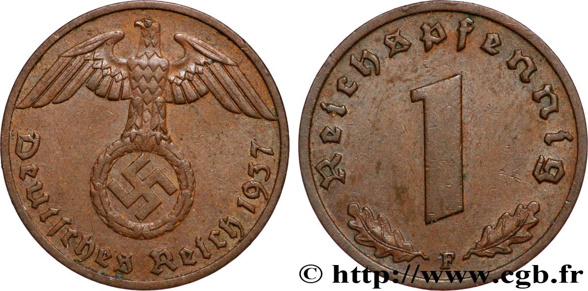 GERMANY 1 Reichspfennig aigle et swastika 1937 Stuttgart AU