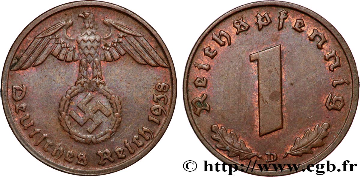 ALLEMAGNE 1 Reichspfennig aigle et swastika 1938 Munich TTB+
