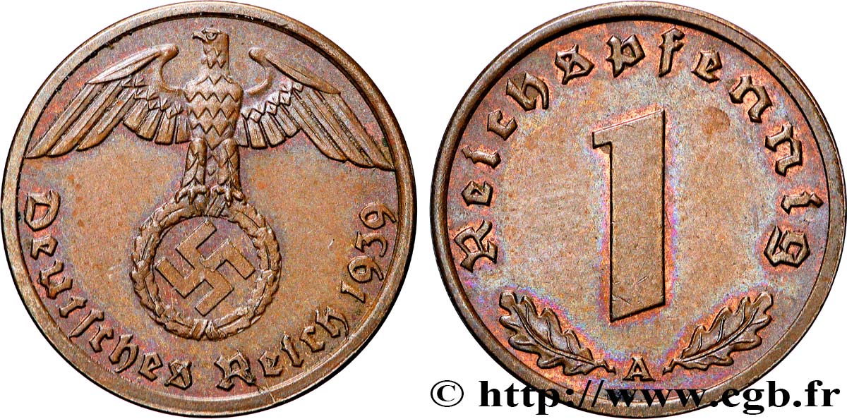 GERMANY 1 Reichspfennig aigle et swastika 1939 Berlin AU