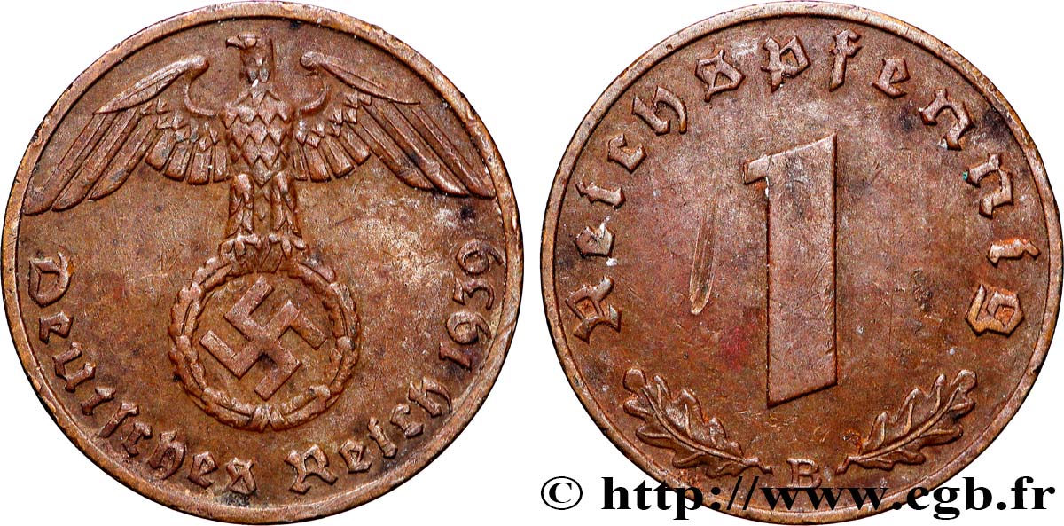 GERMANY 1 Reichspfennig aigle et swastika 1939 Muldenhütten AU