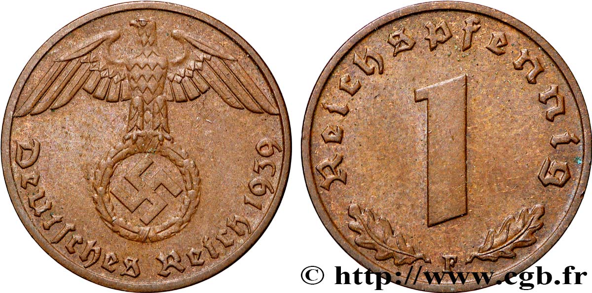 GERMANY 1 Reichspfennig aigle et swastika 1939 Stuttgart AU
