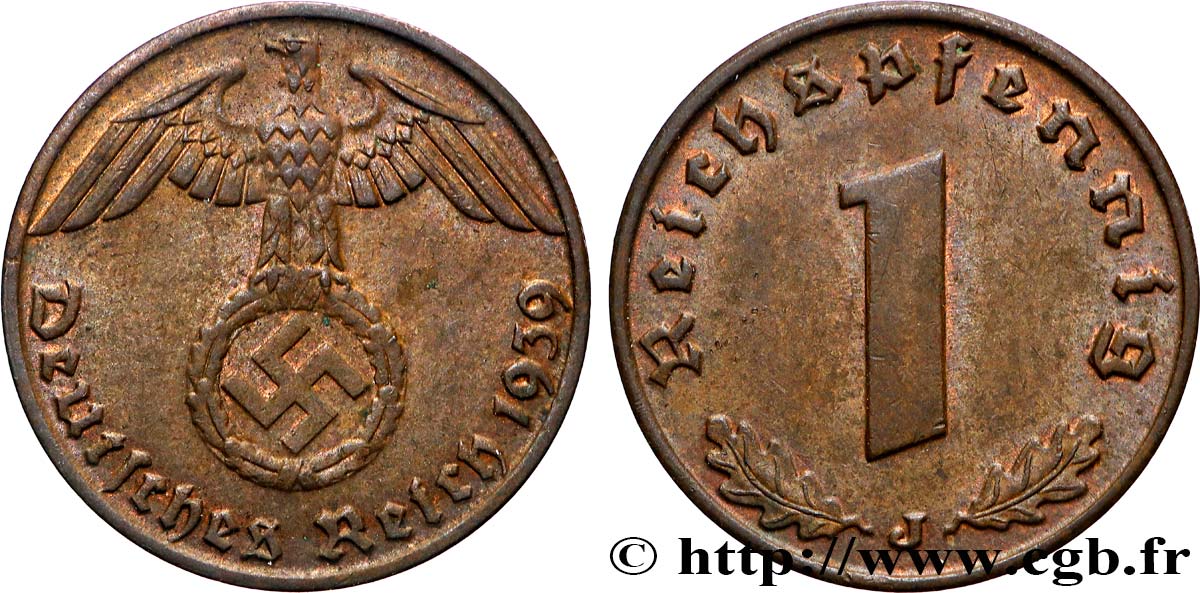 ALLEMAGNE 1 Reichspfennig aigle et swastika 1939 Hambourg TTB+