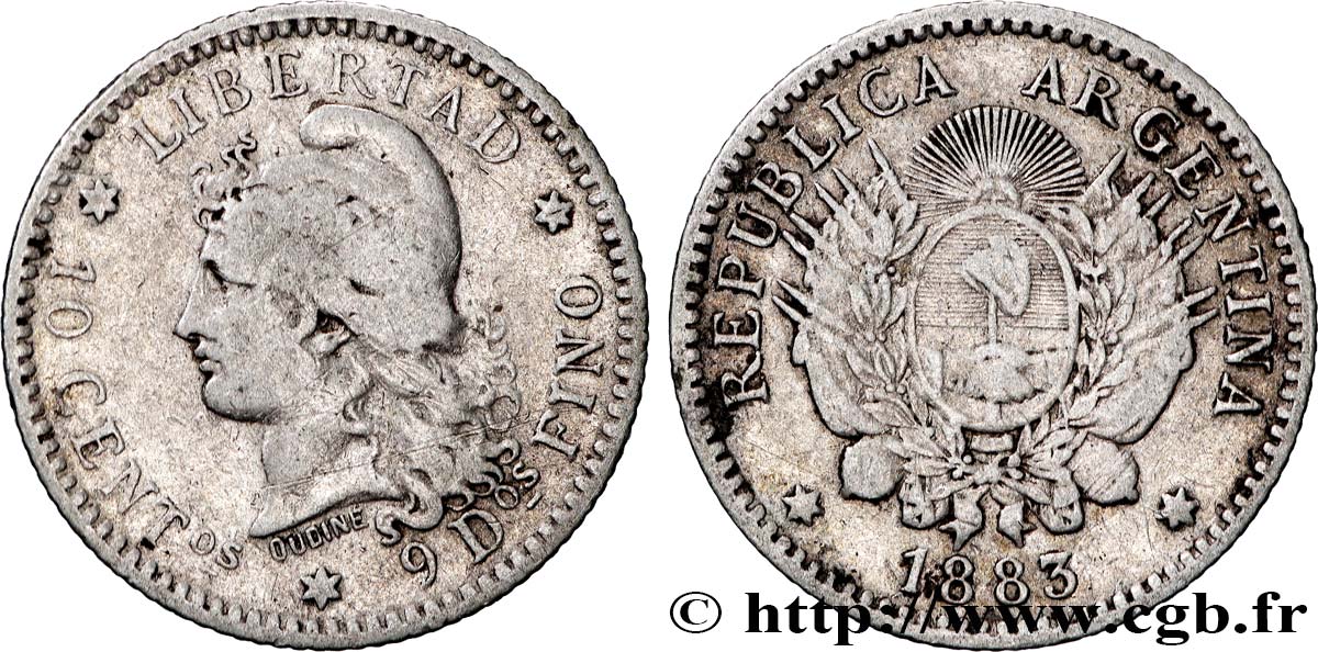 ARGENTINA 10 Centavos 1883 XF