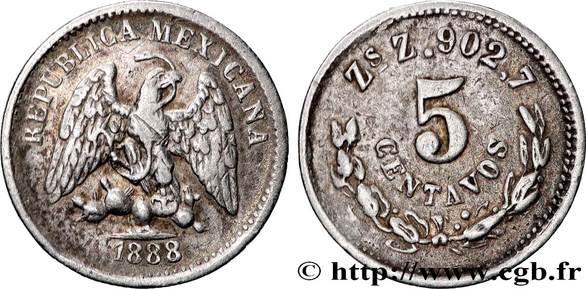 MEXIQUE 5 Centavos Aigle 1889 Zacatecas TB+