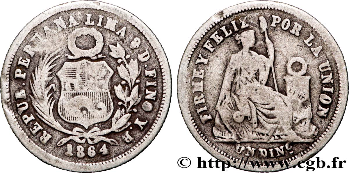 PÉROU 1 Dinero 1864 Lima TB+