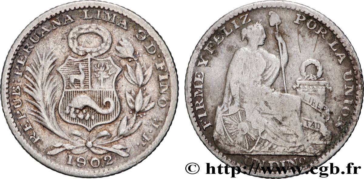 PERU 1 Dinero 1902 Lima fSS