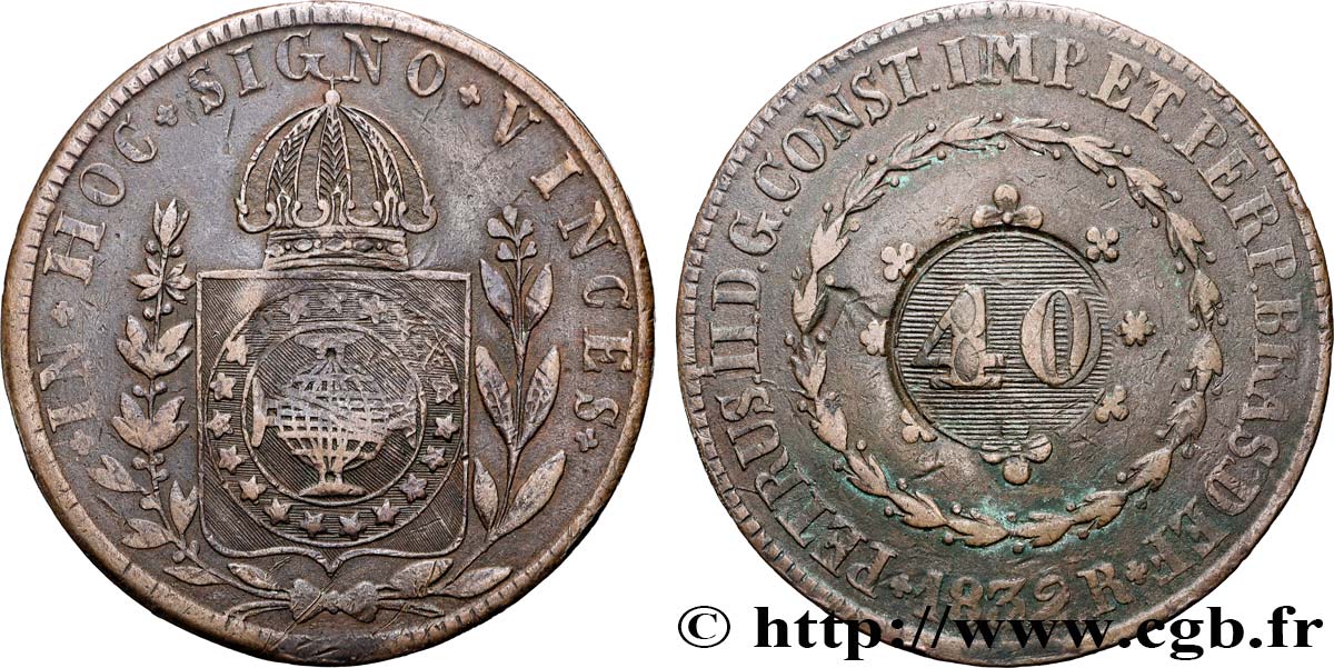 BRAZIL - EMPIRE OF BRAZIL - PETER II 40 Réis contremarqué sur une 80 Réis 1832 (1835) Rio de Janeiro VF