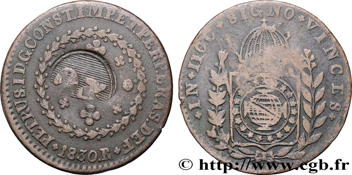 BRÉSIL - EMPIRE DU BRÉSIL - PIERRE II 20 Réis contremarqué sur une 40 Réis 1830 (1835)  TB+