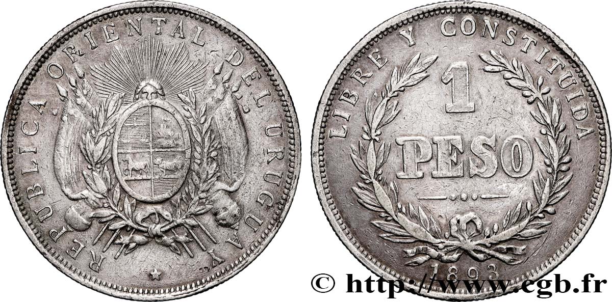 URUGUAY 1 Peso 1893 Paris TTB
