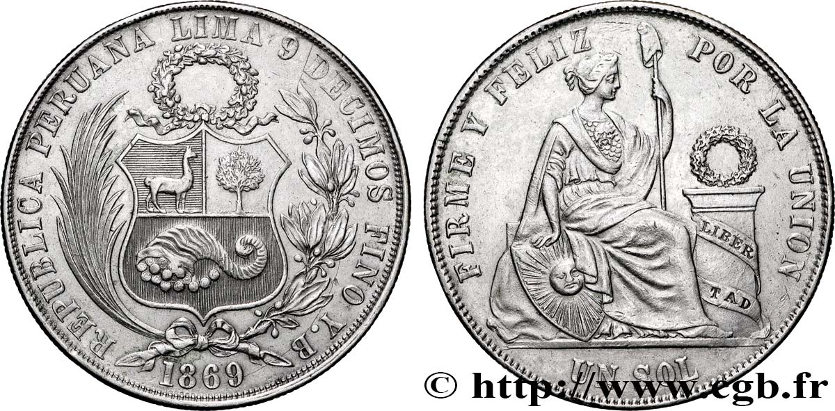 PERU 1 Sol “Liberté” assise 1869 AU