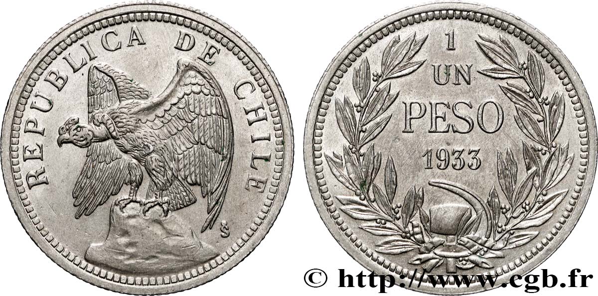 CHILE 1 Peso condor 1933 Santiago - S° AU