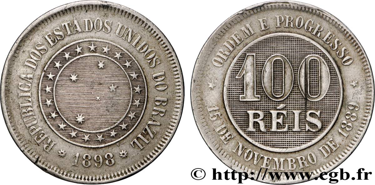 BRÉSIL 100 Reis 1898 TTB