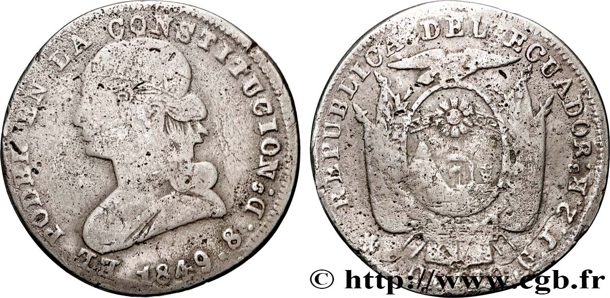 ECUADOR 2 Reales 1849 Quito VF