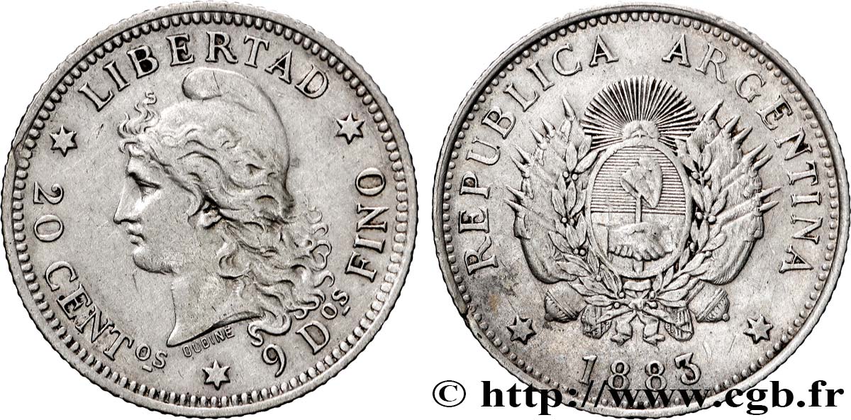 ARGENTINE 20 Centavos 1883 TTB+