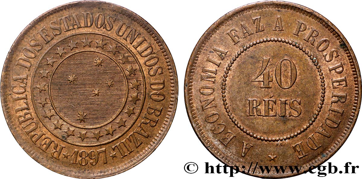BRAZIL 40 Réis 1897  XF