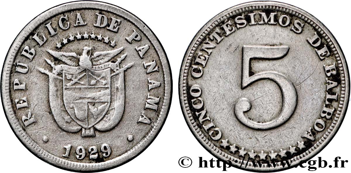 PANAMA 5 Centesimos 1929  XF