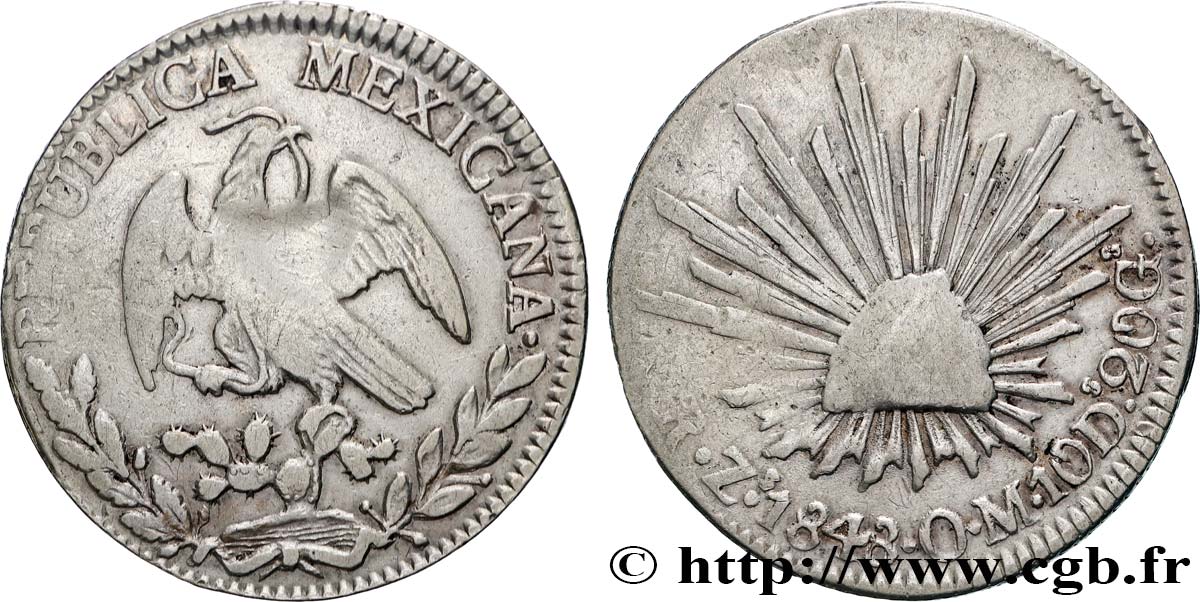 MEXIQUE 2 Reales aigle / bonnet phrygien 1848 Zacatecas TB+