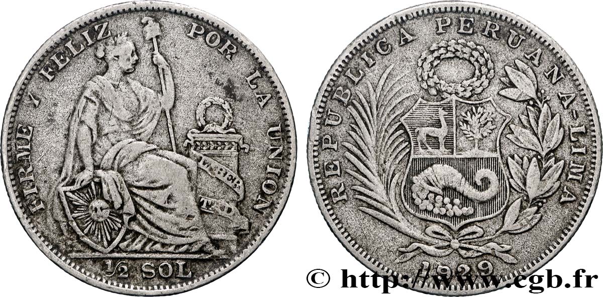 PERU 1/2 Sol “Liberté” 1929 Lima VF