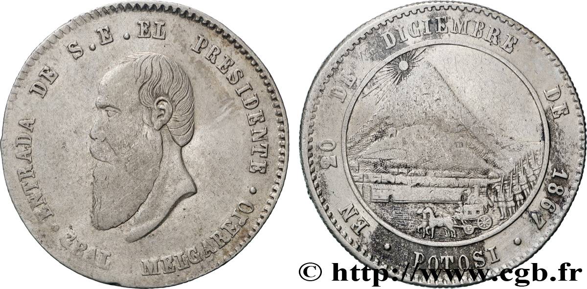 BOLIVIE 1/2 Melgarejo 1867 Potosi TB+