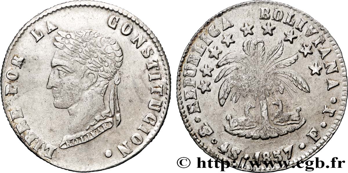 BOLIVIA 4 soles Bolivar 1857 Potosi XF