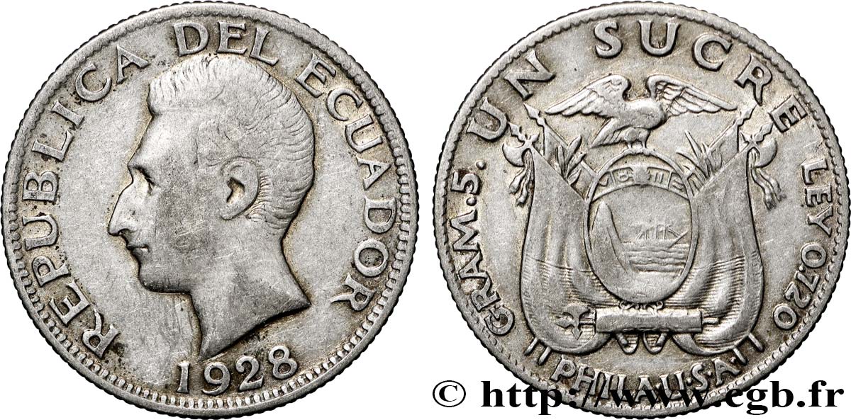 ECUADOR 1 Sucre 1928 Philadelphie VF