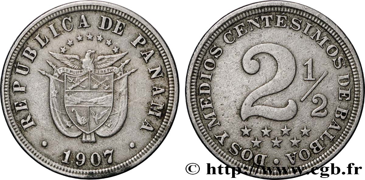PANAMA 2 1/2 Centesimos 1907 TTB