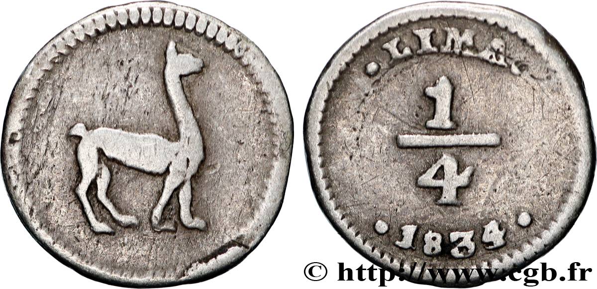 PÉROU 1/4 Centavos 1834 Lima TTB