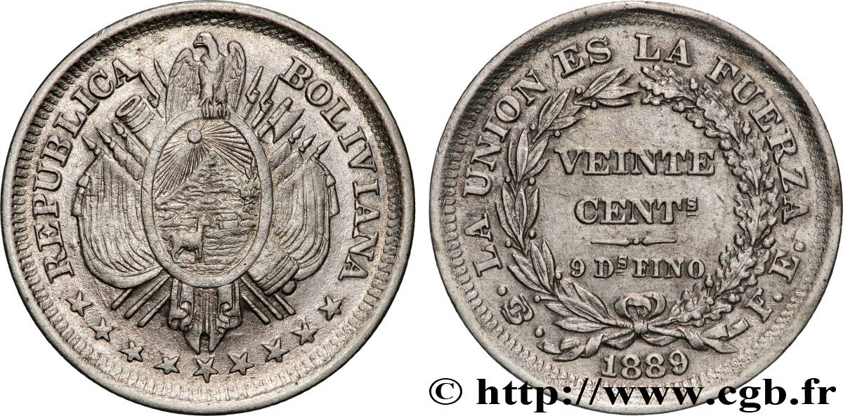 BOLIVIEN 20 Centavos 1889 Potosi fVZ