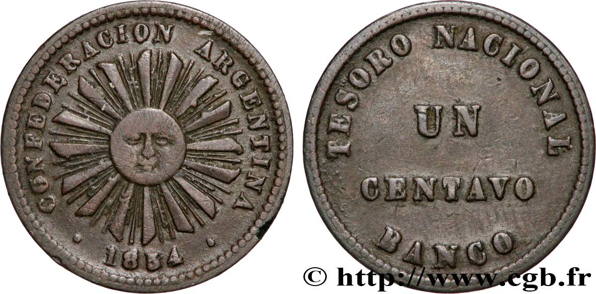 ARGENTINA 1 Centavo Confédération Argentine 1854 Birmingham XF