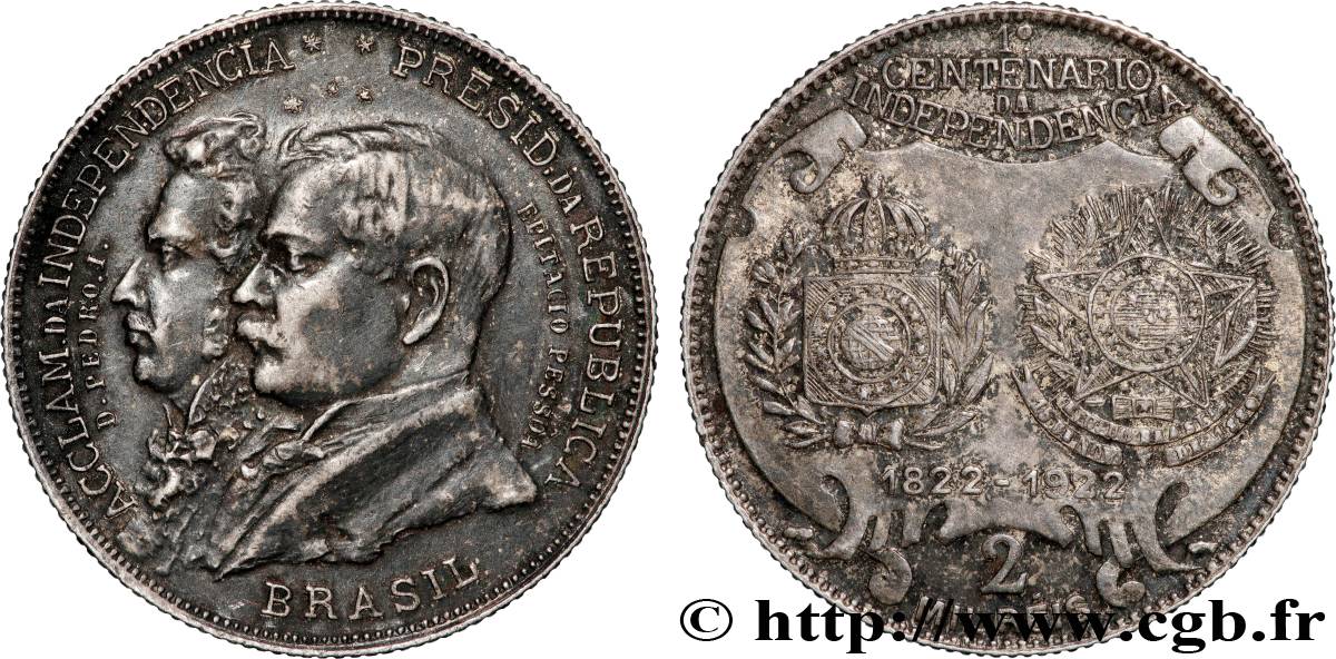 BRÉSIL 2000 Reis centenaire de l’indépendance 1922 TTB+