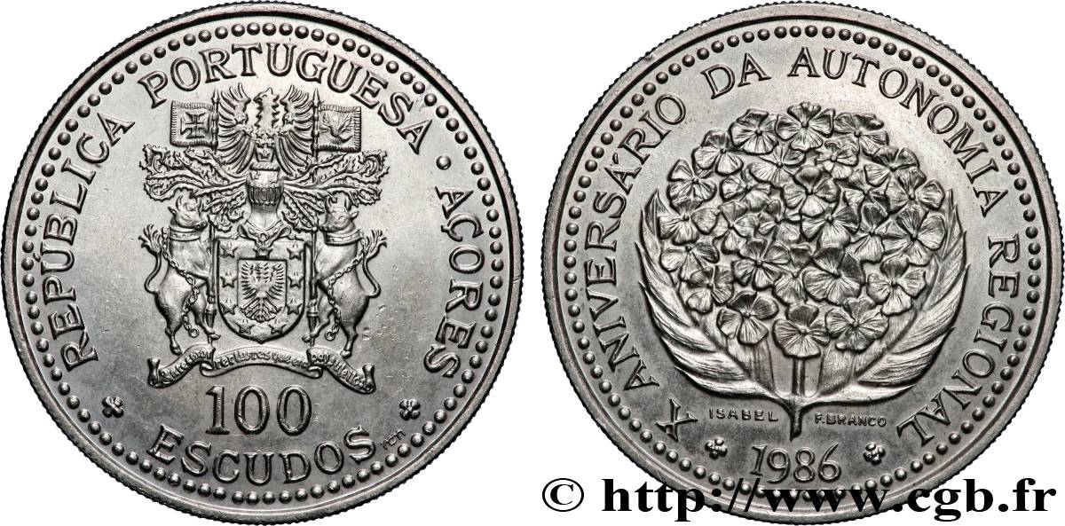 AÇORES 100 Escudos 10e anniversaire de l’autonomie régionale des Açores 1986 Lisbonne SUP