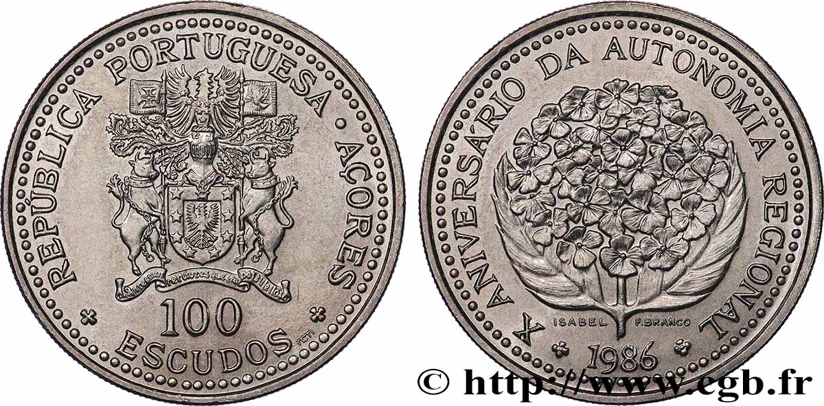 AZZORRE 100 Escudos 10e anniversaire de l’autonomie régionale des Açores 1986 Lisbonne SPL