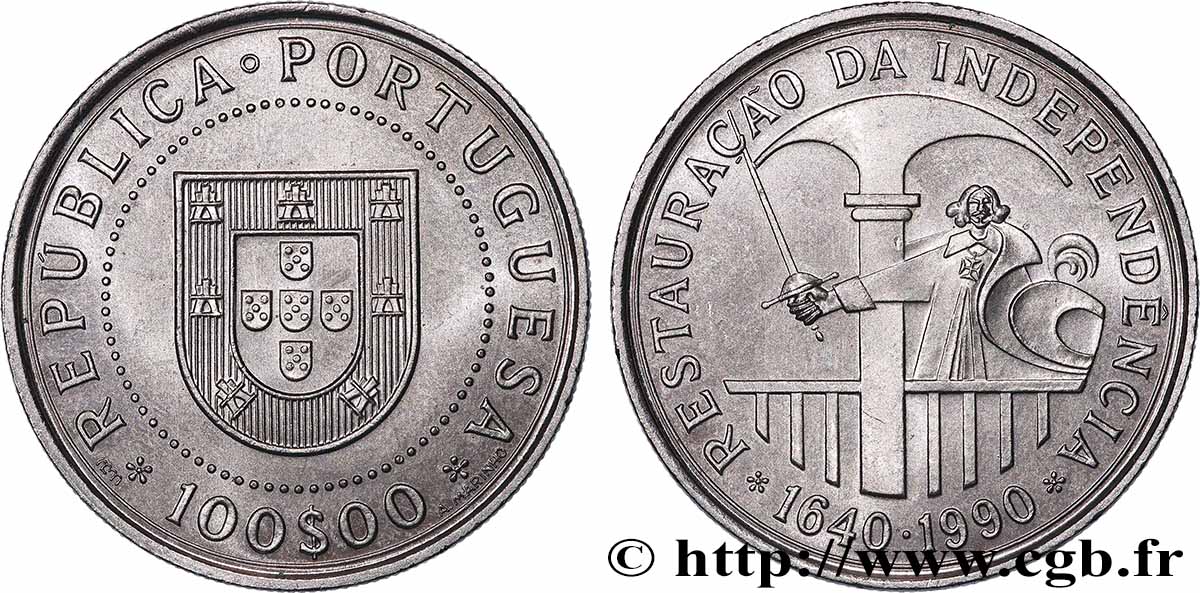PORTUGAL 100 Escudos Restauration de l’indépendance 1990 Lisbonne SUP