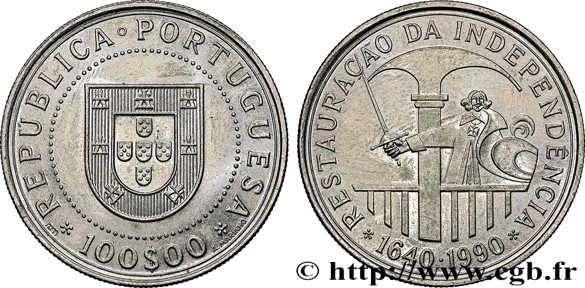 PORTUGAL 100 Escudos Restauration de l’indépendance 1990 Lisbonne SUP