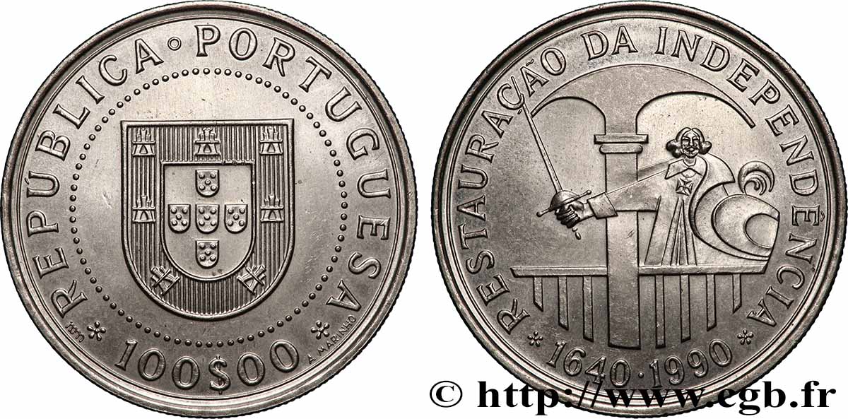 PORTUGAL 100 Escudos Restauration de l’indépendance 1990 Lisbonne SUP