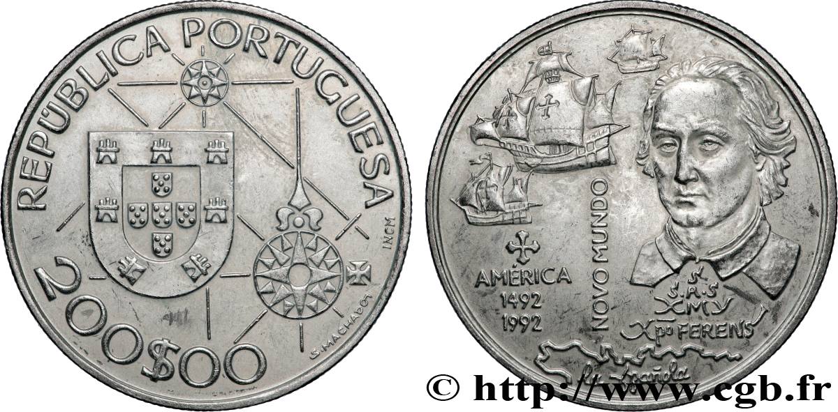 PORTUGAL 200 Escudos 500e anniversaire découverte de l’Amérique, Colomb et ses navires 1992 Lisbonne AU