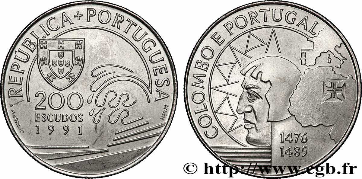 PORTUGAL 200 Escudos Christophe Colomb 1991 Lisbonne AU