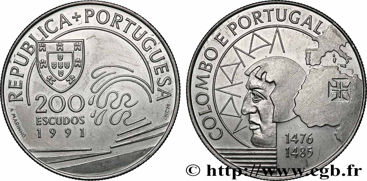PORTUGAL 200 Escudos Christophe Colomb 1991 Lisbonne AU