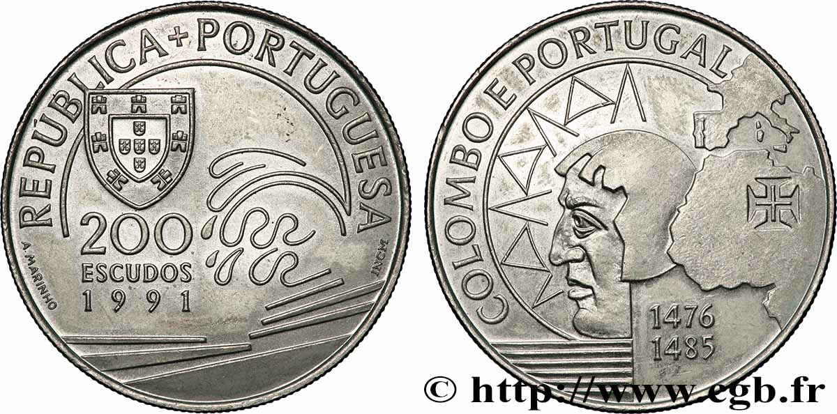 PORTUGAL 200 Escudos Christophe Colomb 1991 Lisbonne SUP